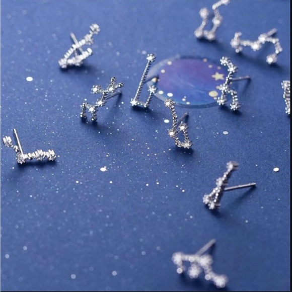 Cancer Constellation Star Minimalist Astrology Zodiac Sign Silver Stud Earrings - Picture 7 of 9